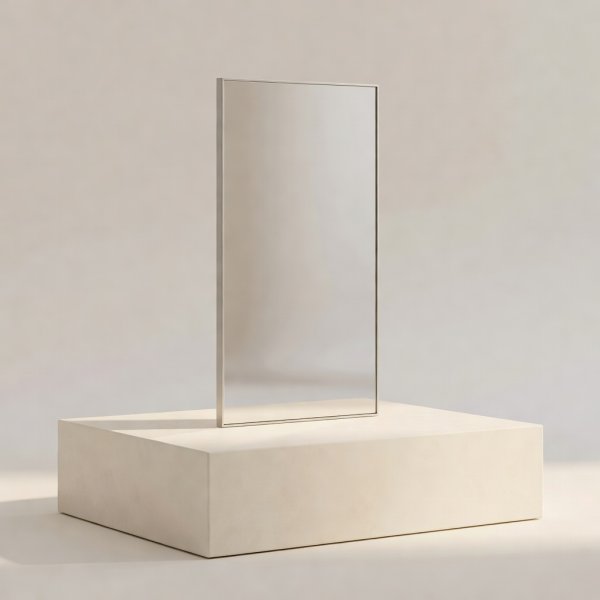 3D render of a mirror on a plinth reflecting soft studio light